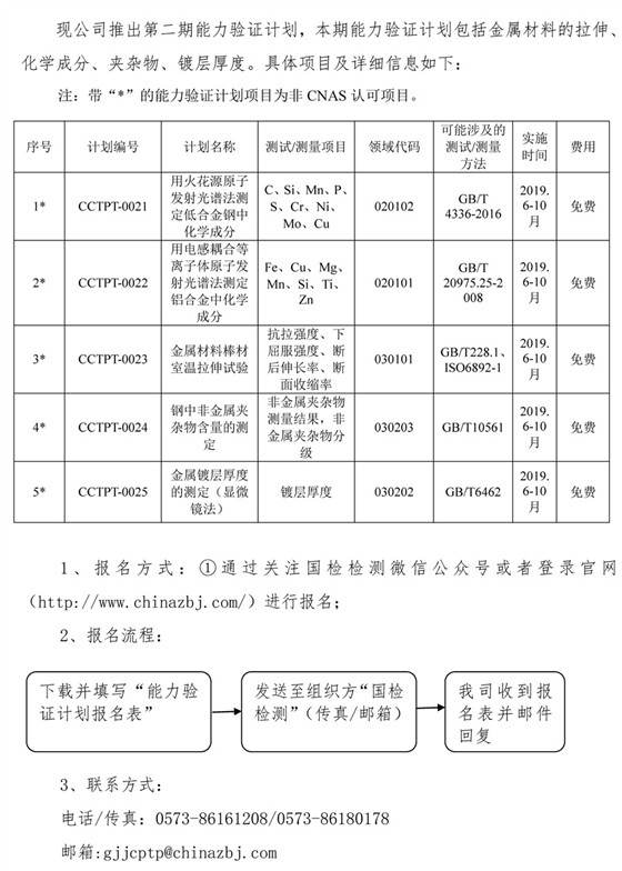 2019年浙江國(guó)檢第二期能力驗(yàn)證計(jì)劃開始報(bào)名